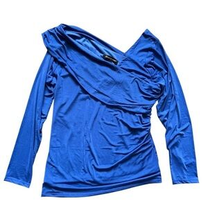 Ashley Stewart Blue Mesh Asymmetrical Long Sleeve Blouse NWT